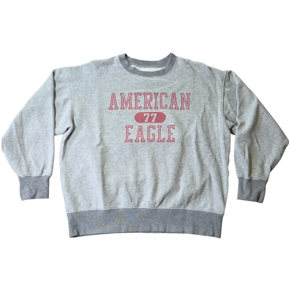 AEO Graphic Fleece Crewneck Sweatshirt Gray Pink Size XS - Picture 1 of 15